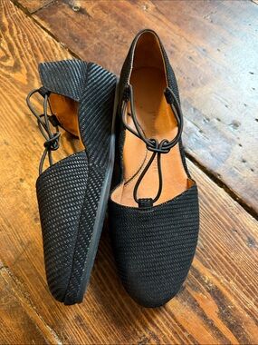 L'Amour Des Pieds Beana Luxury Leather Wedge Heel Flats Sandals Womens 8 Black